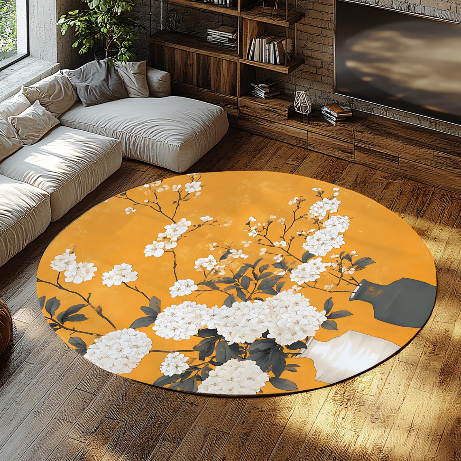 Tapis à poils ras oriental blossom jaune et doux pour salle à manger et dortoir