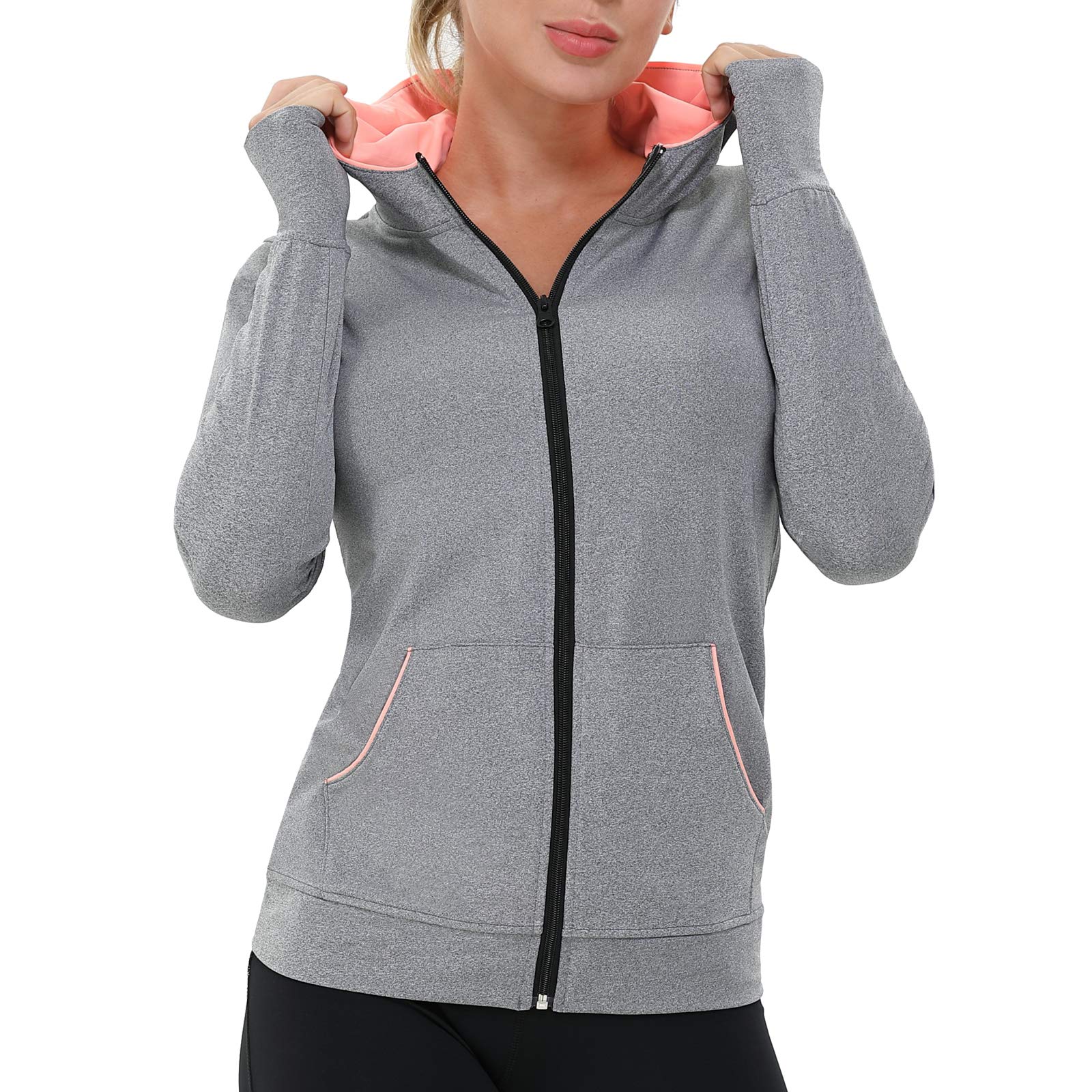 AMZSPORT Damen Laufjacke Sportjacke Langarm Trainingsjacke Sweatjacke mit Tasche Für Yoga Fitness Sport