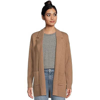 L.L.Bean Wicked Soft Cotton/Cashmere Coatigan Sweater camel brown heather