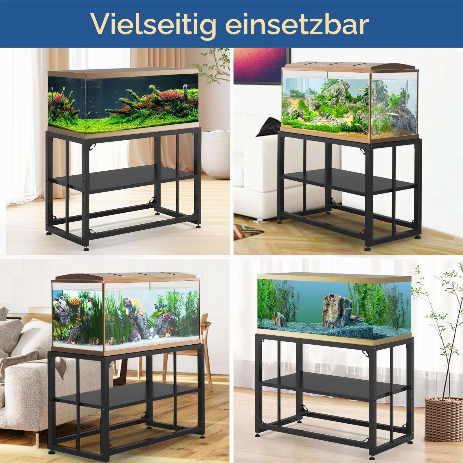 Tocretoare Aquariumständer aus Metall, 92,7 cm L x 47 cm B x 74 cm H, doppellagiges Aufbewahrungsdesign, geeignet für Zuhause und Büro, 299 kg Kapazität, schwarz (Tank nicht im Lieferumfang enthalten)