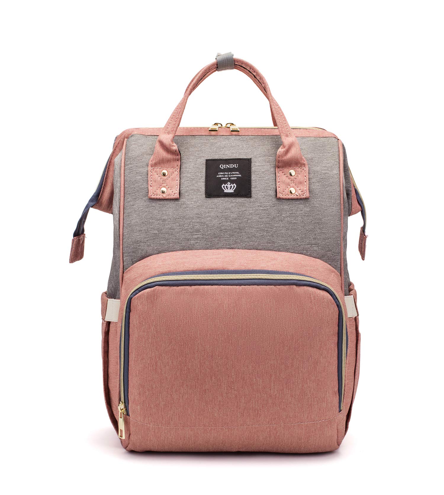 20-35L Diaper Bag Backpack,Multi-Function Oxford Waterproof Maternity Baby Nursing Nappy Back Pack for Mom/Dad on Travel (pink gray, 42*27*18cm / 16.5x10.2x6.3)