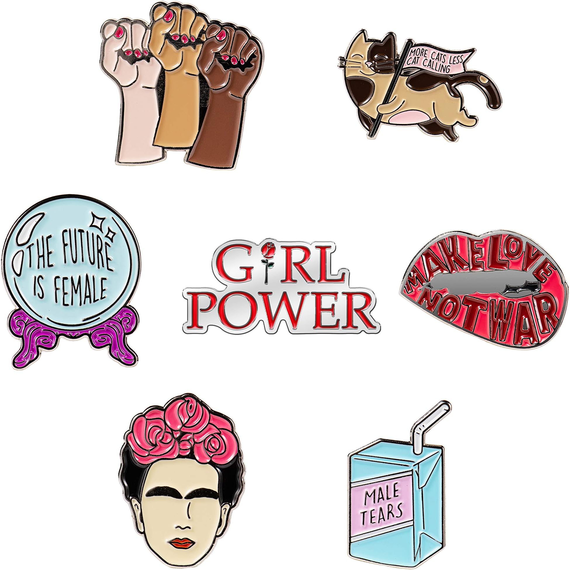 RipGrip 7 Cute Enamel Pins For Backpacks | Enamel Pin Set For Feminist Gifts | Cute Pins | Backpack Pins | Cat Pins | Funny and Cool Pins(Set 1)