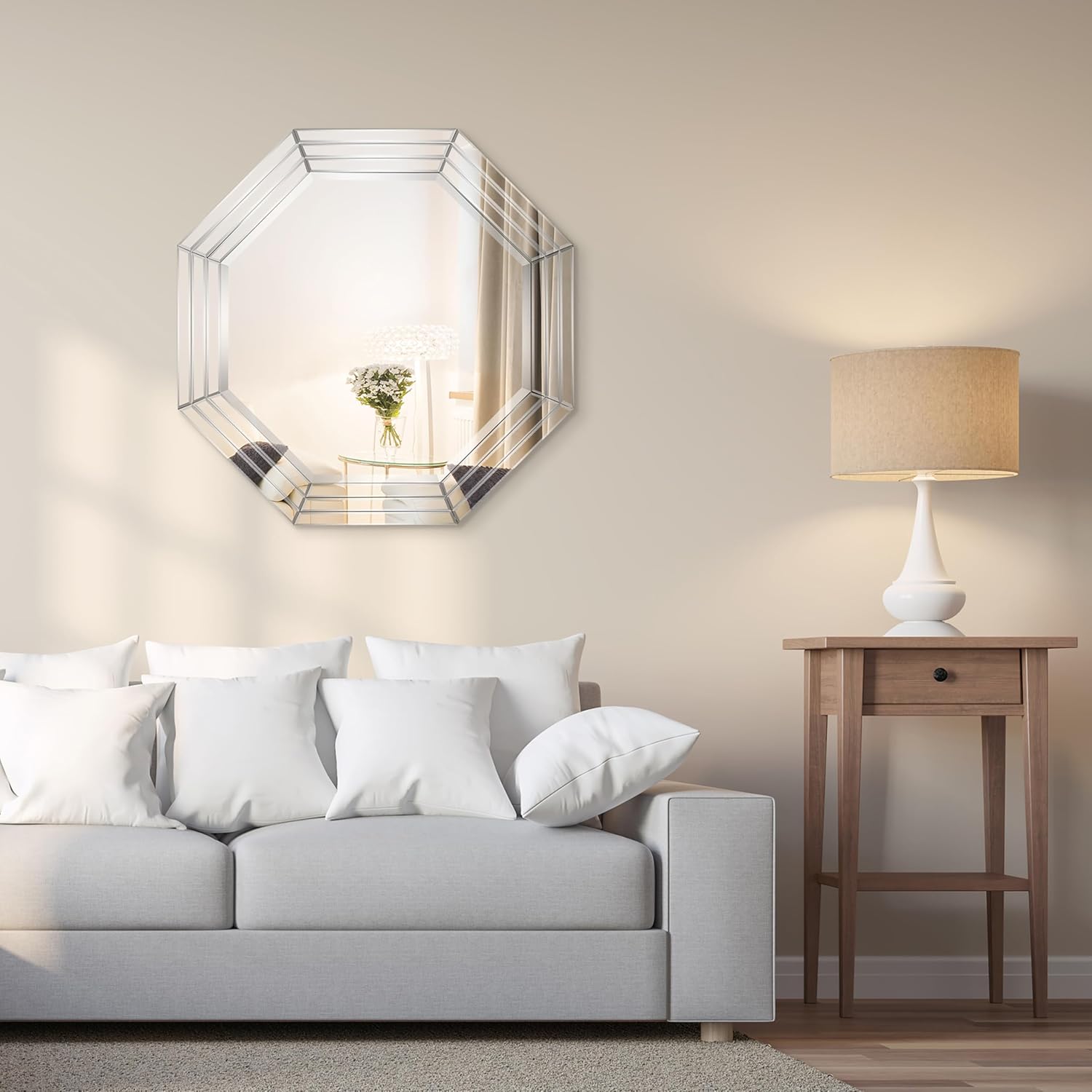 Empire Art Direct Wall, Solid Wood Frame Covered with Beveled Multi Faceted Octagons Bars Modern Mirror for Bathroom,Vanity,Bedroom,Ready to Hang, 32" x 32", Clear