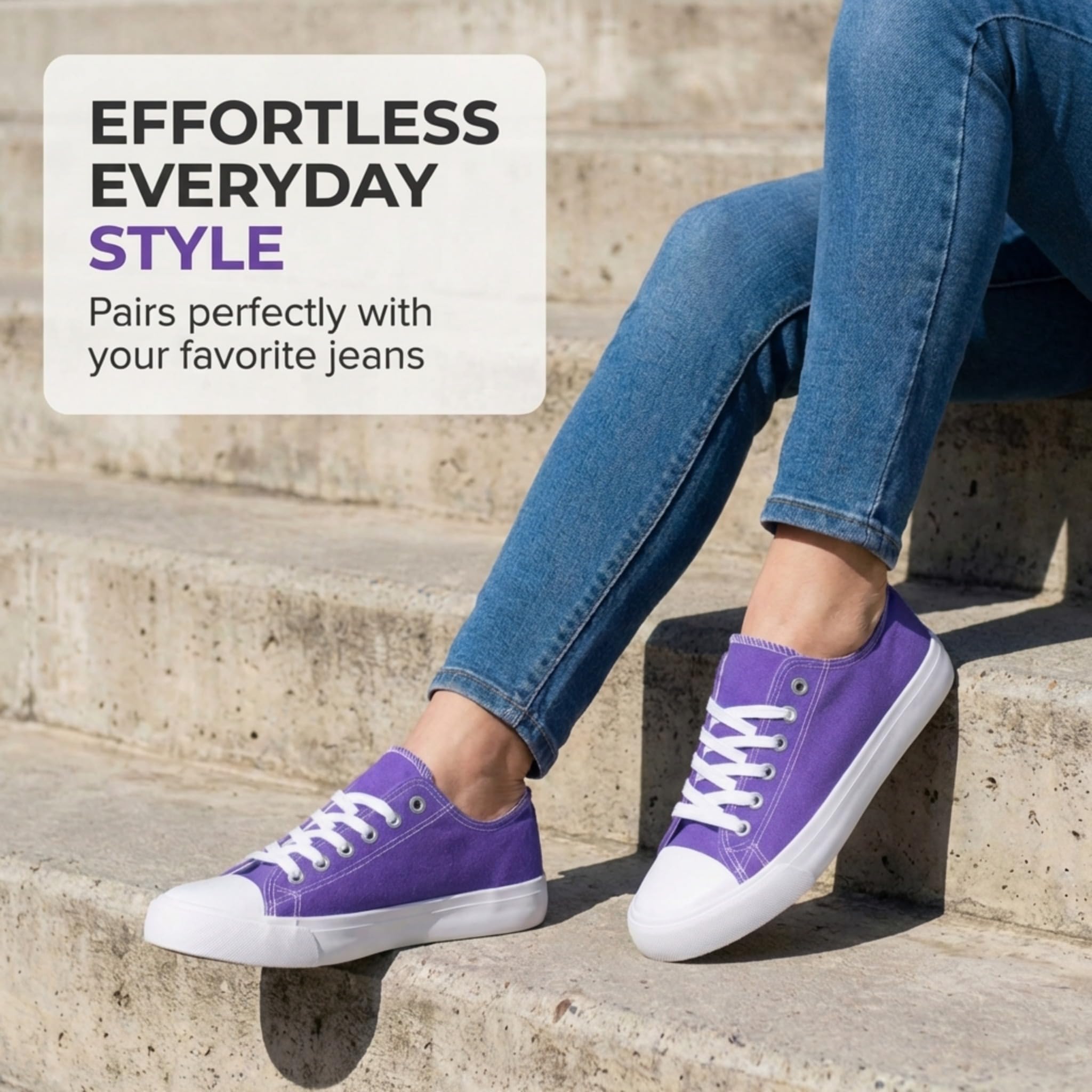 hello basics Canvas Shoes for Women Casual Low Top Women's Fashion Sneakers for Women (Purple, 7)
