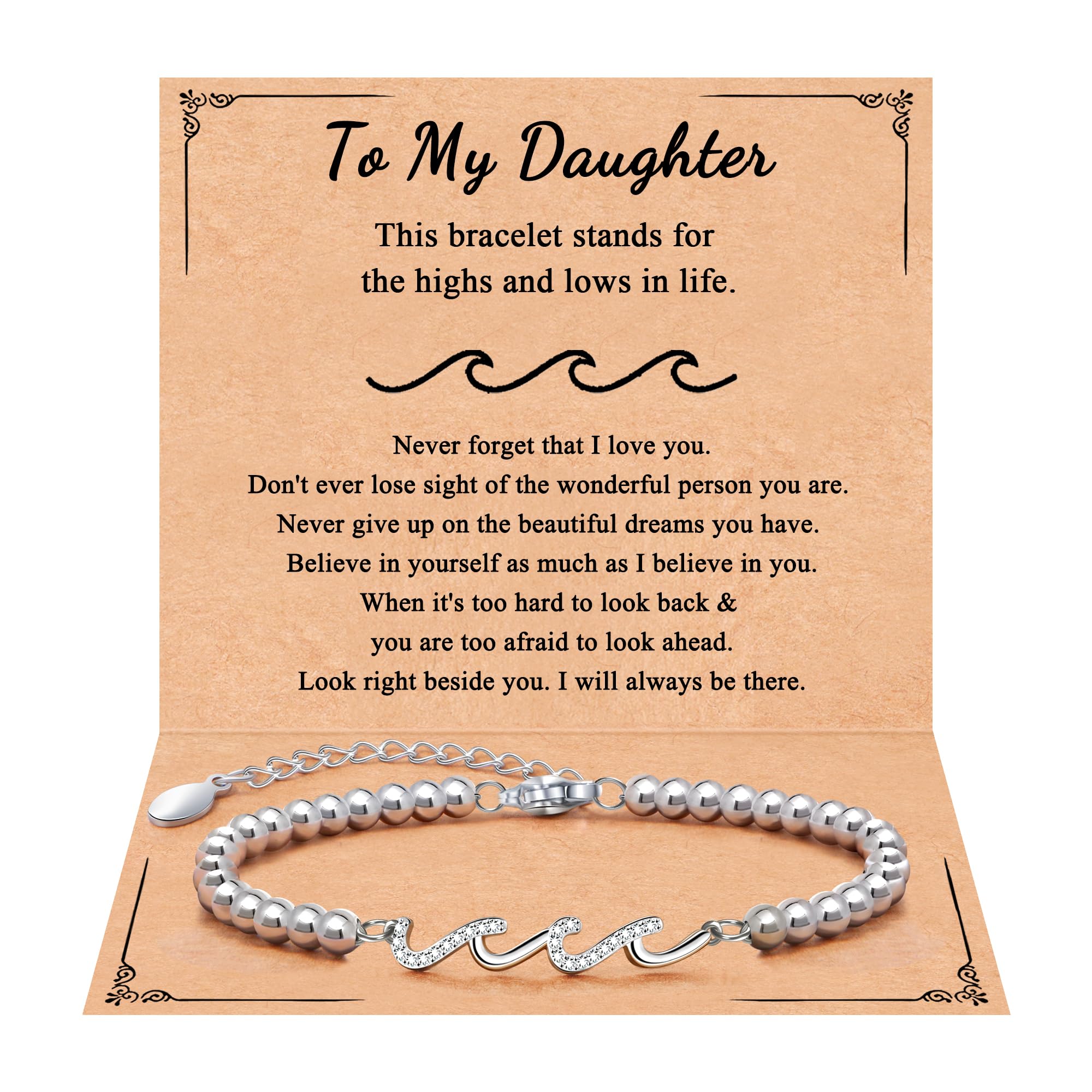 QWNHONEY Waves of Life Bracelet Inspirational Birthday Gifts for Bestie Sister 16th 18th 21st 30th 40th 50th 60th Birthday Gifts for Women