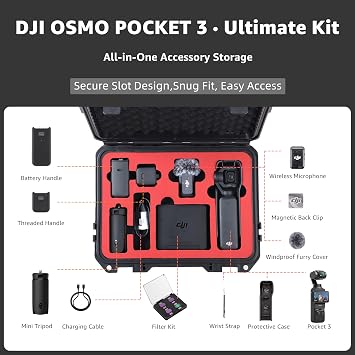 Case for DJI Osmo Pocket 3 Creator Combo, Waterproof Hard Travel Case for Pocket 3 Vlogging Camera, Shockproof Storage for DJI Mic 2, Battery Handle, ND Filters, Tripod and Accessories