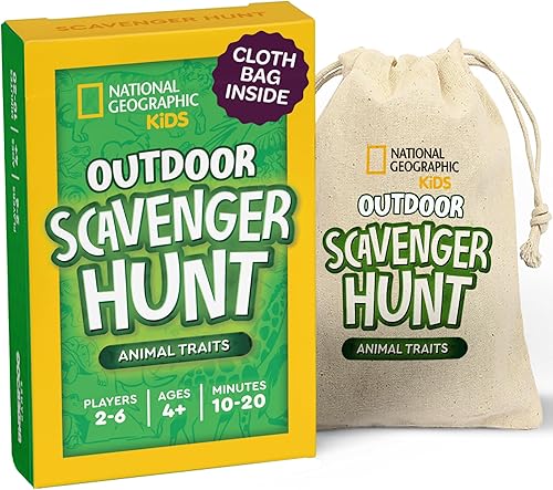 National Geographic - Búsqueda del tesoro para niños rasgos de animales, juego de cartas familiar para interiores y exteriores para niños y niñas,