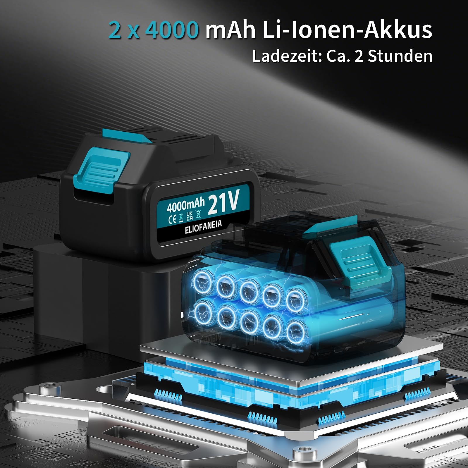 Akku-Astschere,Elektrische Gartenschere,bis 40mm Aststärke,mit 2 x 4000 mAh Akkus,1000W bürstenloser Motor,Sicherheitsschalter,LCD-Display,Ladegerät,8 Stunden Dauerbetrieb