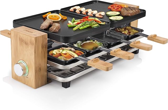 Princess 01.162910.02.001 Raclette Pure 8-UK, Bamboo, 1200 W, Bamboo & Black