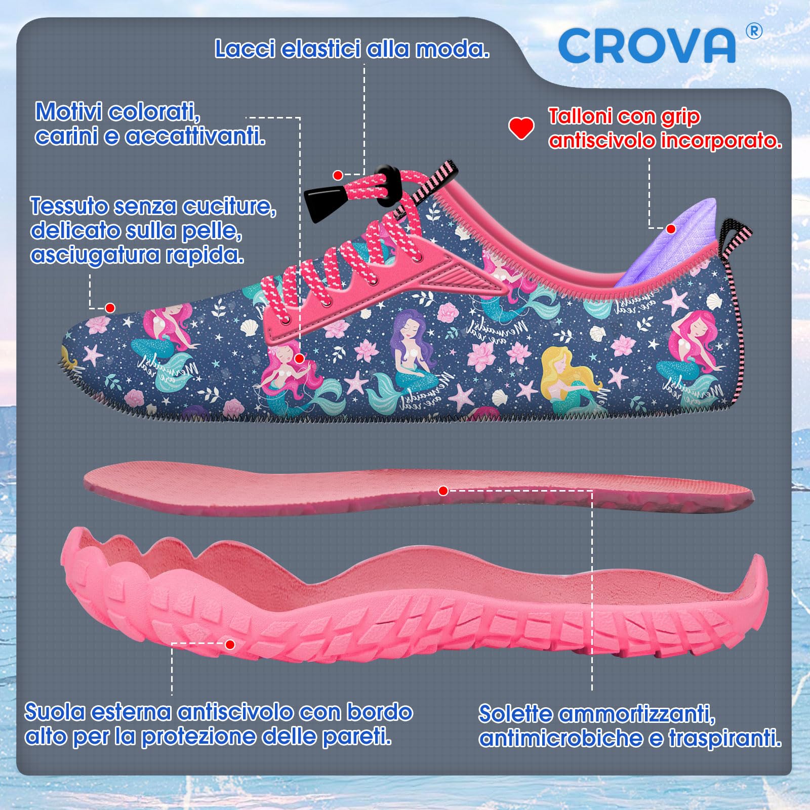 Crova Chaussures Aquatiques Enfants Chaussures d'eau Garçons Filles Antidérapant Séchage Rapide Chaussures de Plage Piscine Surf