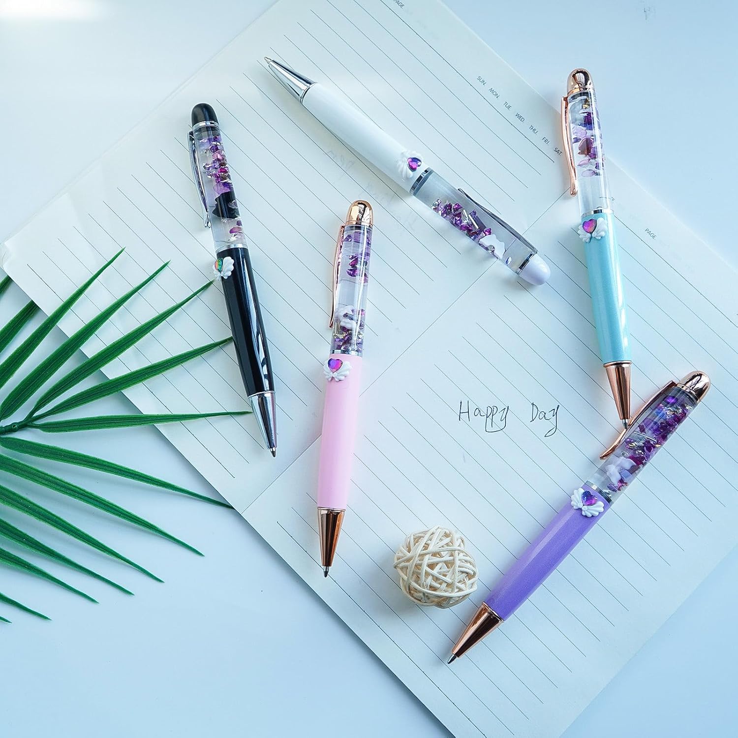 Angel Wing Cute 3D Floater Liquid Writing Journaling Office Pen Unique Gifs Set of 5 Pens