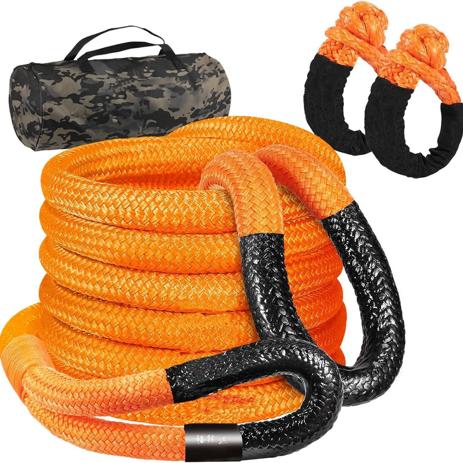 Kinetic Recovery Tow Rope: 1-1/8" x 6m 33000LBS/15Ton Snatch Strap with Soft Shackles Heavy Duty Offroad Towing Straps Kit for Trucks SUV UTV ATV Tractor Car Jeep (Orange)
