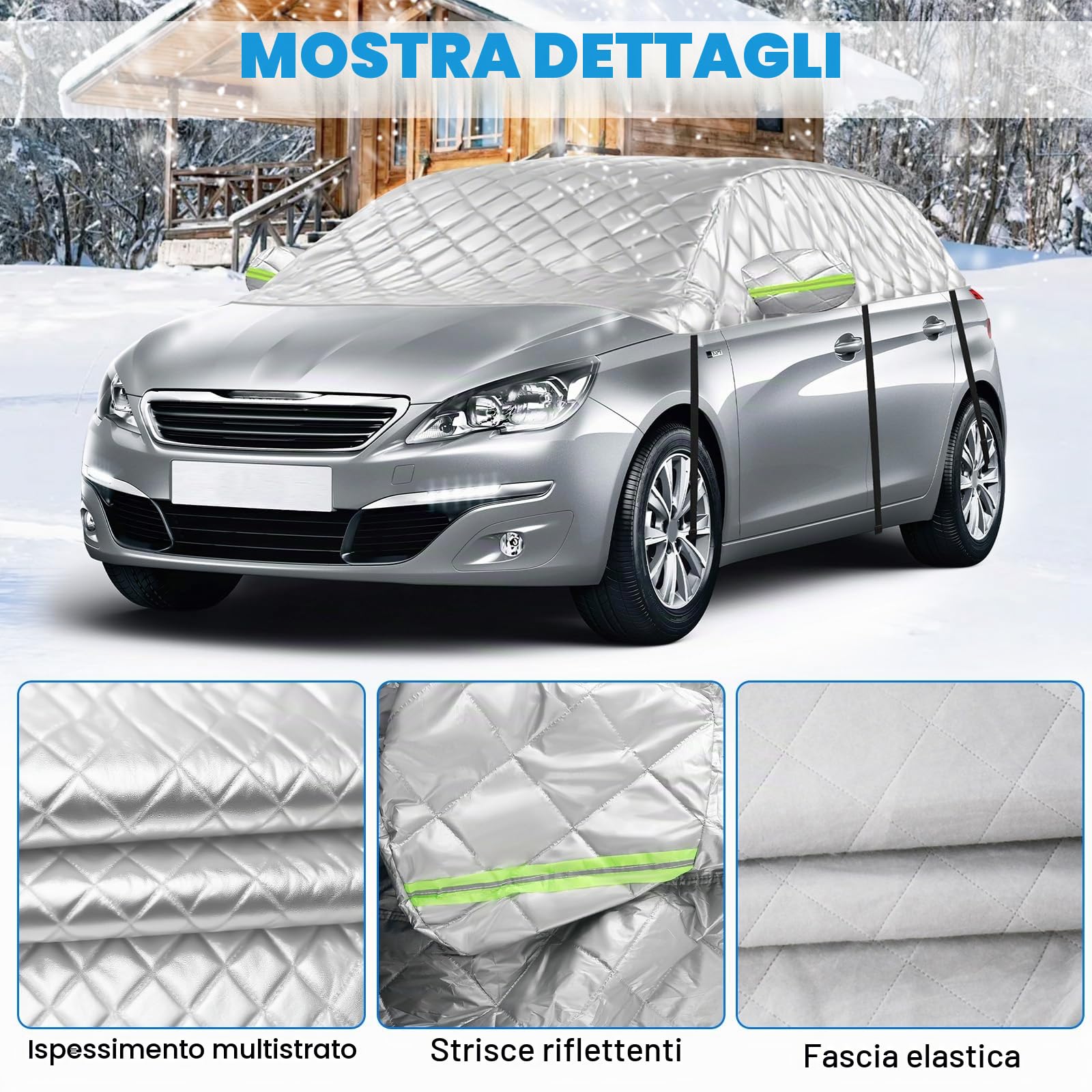 Copertura Mezza Auto Compatibile con Peugeot 308 2007-2025, Telo Copriauto Inverno Estate Copri Auto Antigrandine