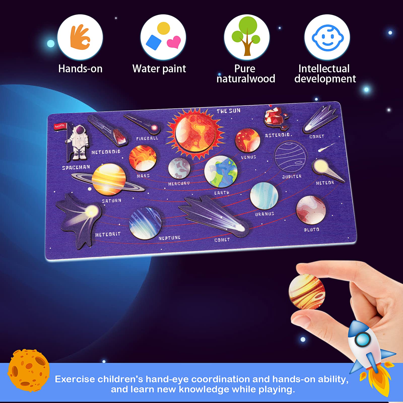 Montessori Sonnensystem Puzzle Aus Holz – Für Kinder Ab 3 Jahren | 8 Planeten, 40 Cm Groß, Lernspielzeug Für Weltraum & Feinmotorik