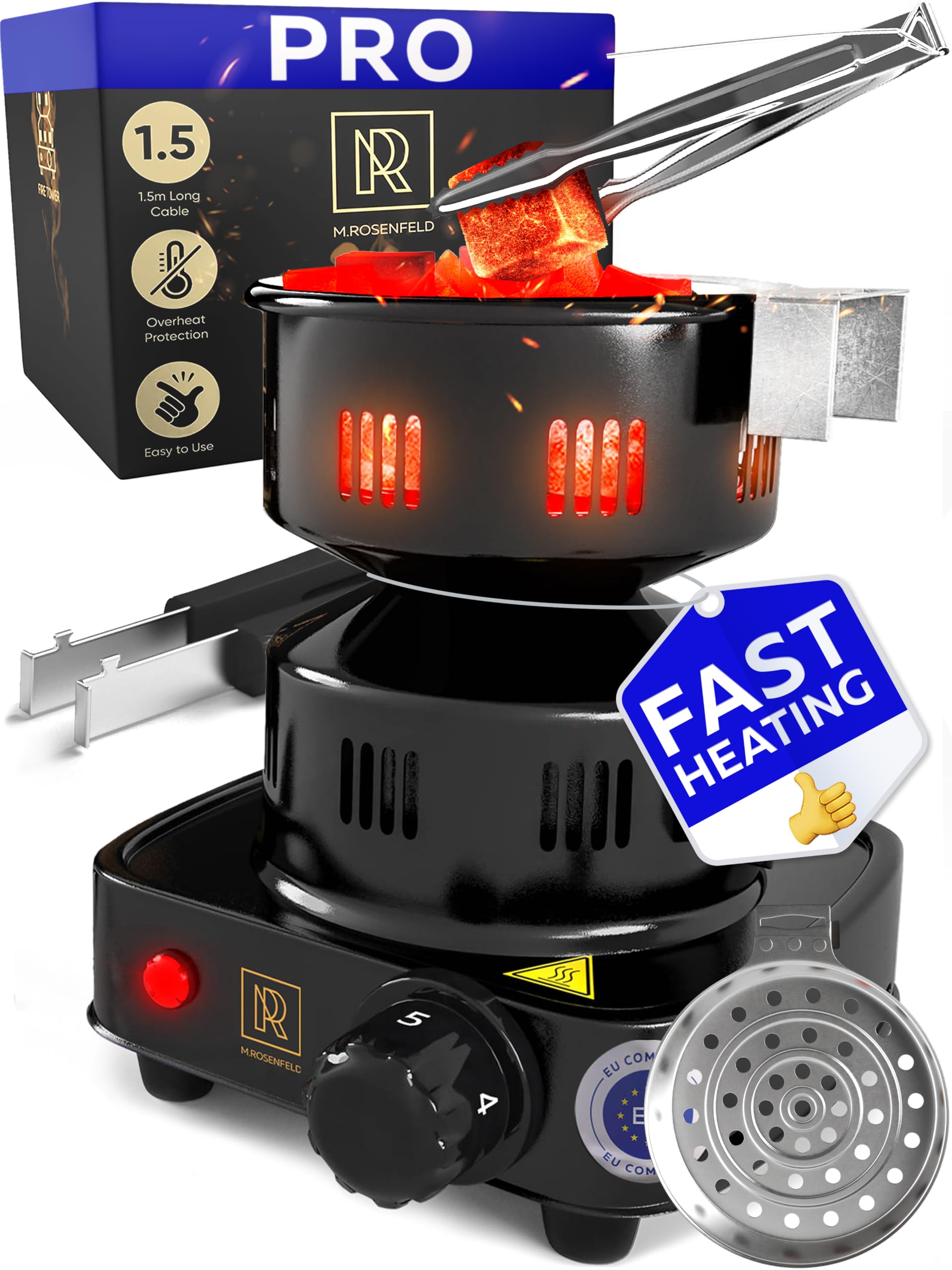 PRO Hookah Coal Burner for Hookah – Professional FIRE Tower Multipurpose Electric Stove for Shisha Coals Burner for Shisha, Free Hooka Tongs, Sisha Charcoal Heater for Shisha Cubes by M. ROSENFELD