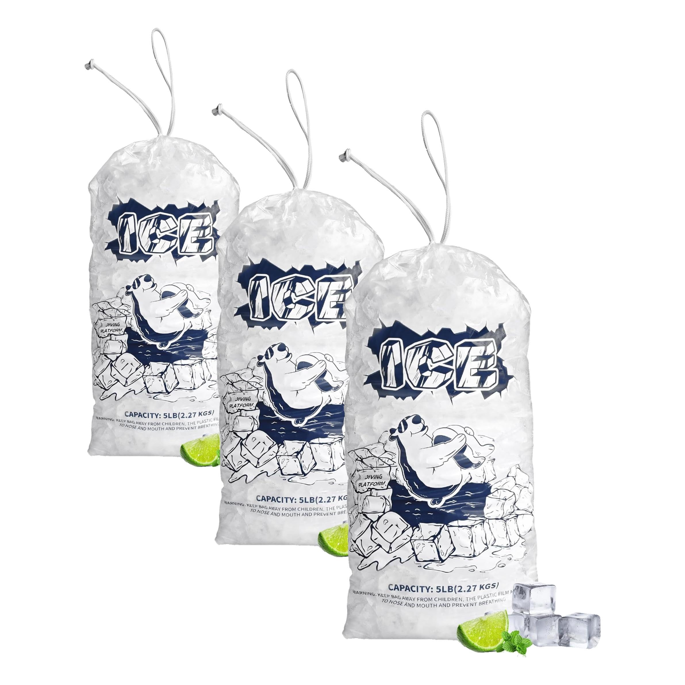 FireKylin Ice Bags 5lb with Drawstring,150 Pack Plastic Ice Bags for Ice Storage