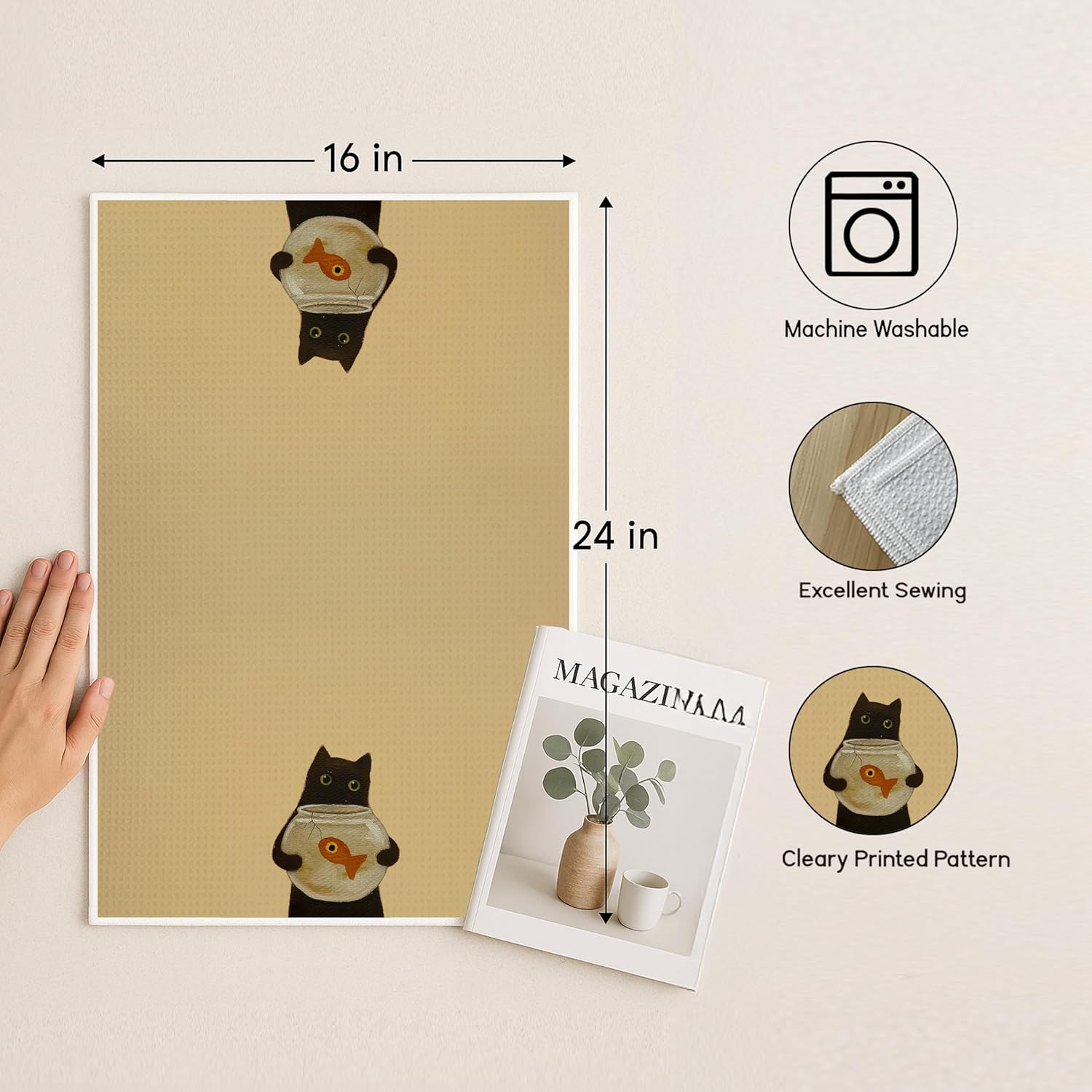 Funny Black Cat Kitchen Towels, Whimsical Black Kitty and Fish Decorative Hand Tea Towels for Bathroom, Cat Mom Lady Lovers Gifts Dish Tea Towel for Kitchen, 16x24 Inches - Image 7