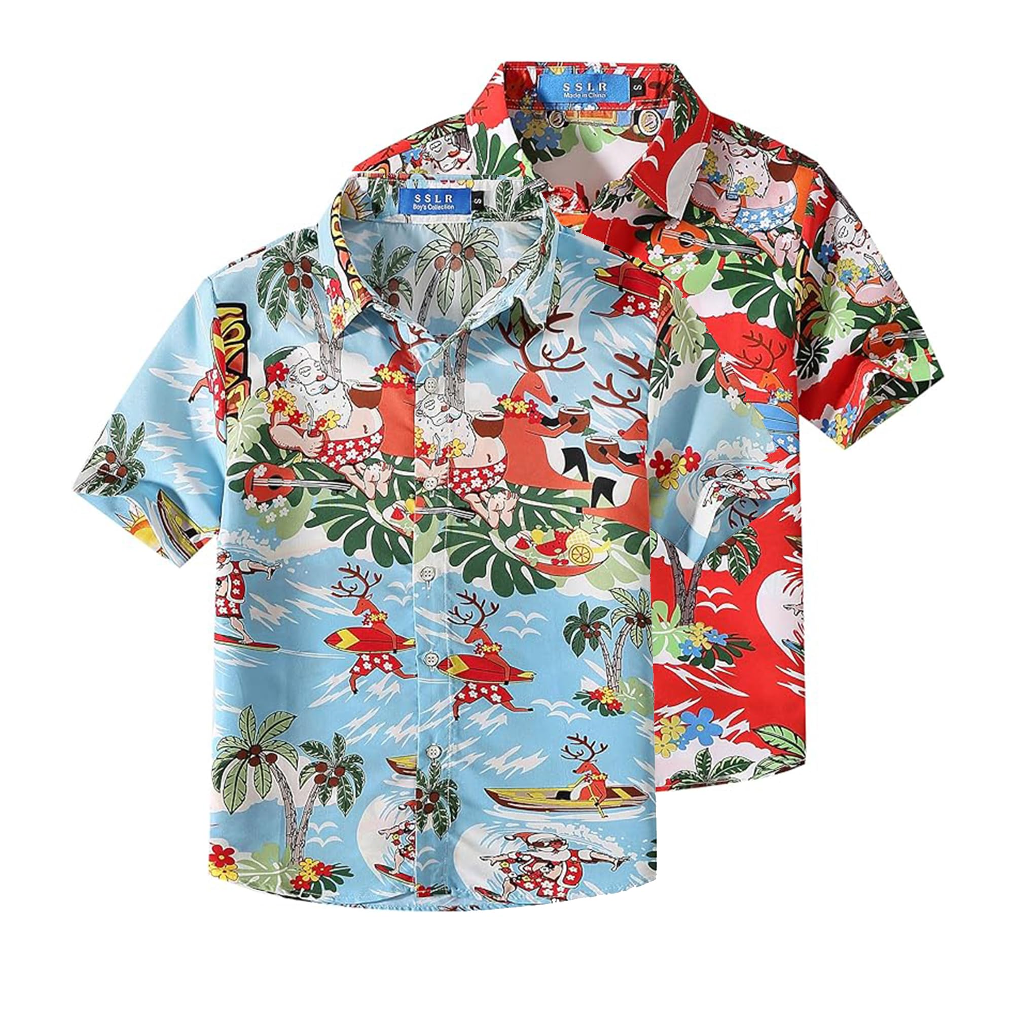 SSLR Big Boys' Santa Claus Party Tropical Ugly Hawaiian Christmas Shirts