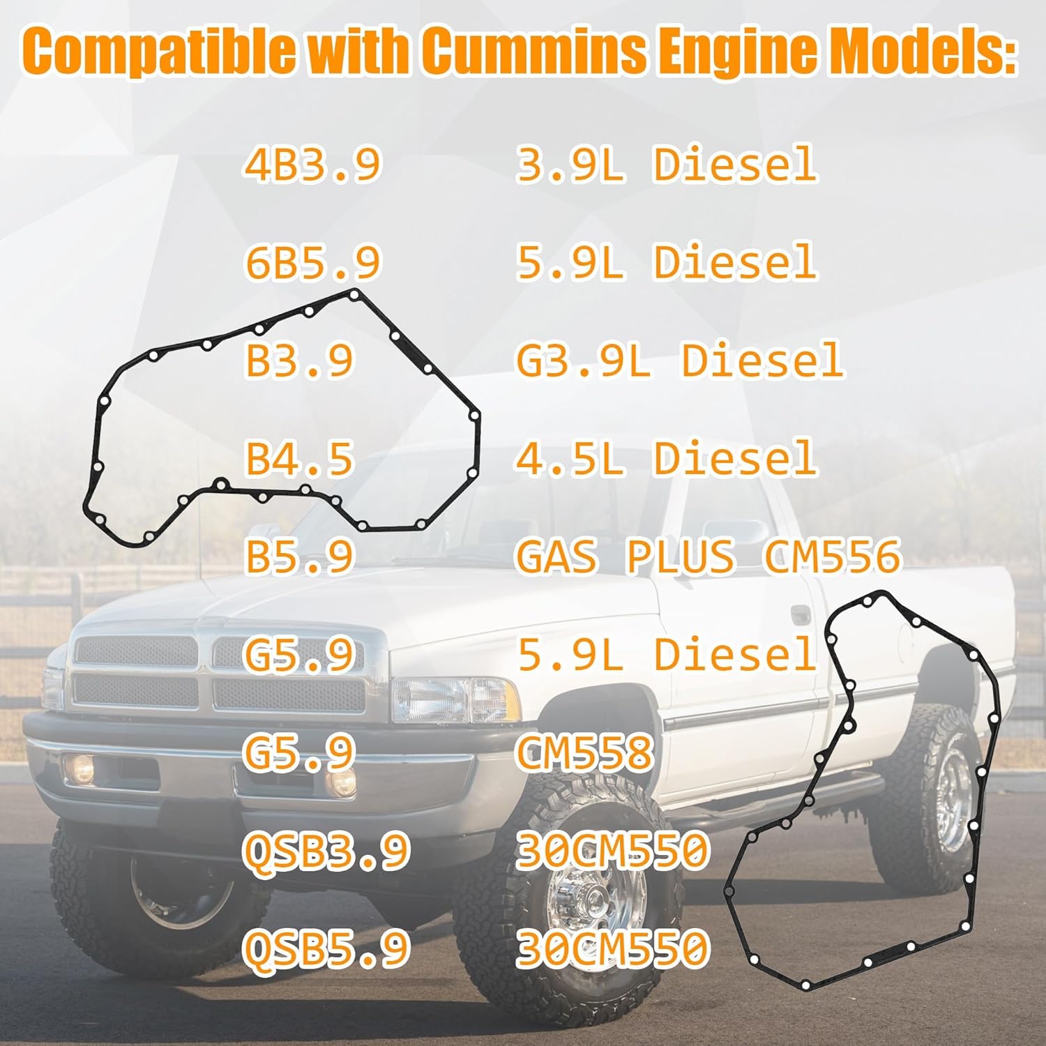 3900709 Engine Front Timing Gear Cover Gasket Set Fits for Dodge Ram Cummins 1989-2002 D150 D250 D350 W150 W250 W350 Ram 2500 3500 12V 4BT 3.9L 6BT 5.9L