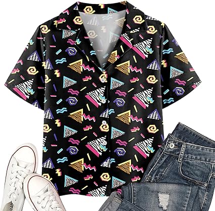 Hawaïshirt voor dames, vintage jaren '90, casual retro jaren 80, nostalgische shirts, blouse, bovenstuk, meerkleurig 10, S