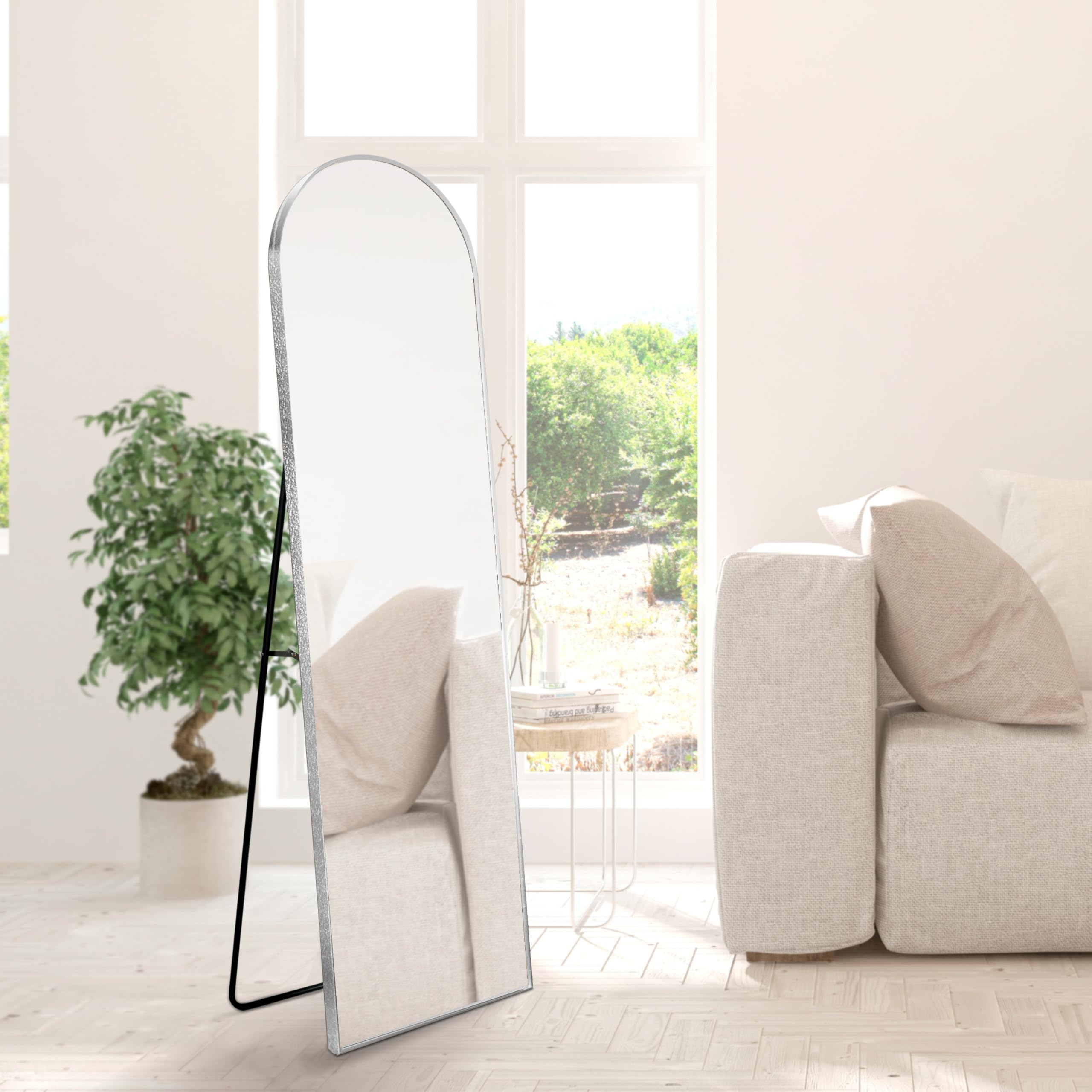 JONATHAN Y MIR206B Adrian 16 in. W x 59 in. H Large Arched Metal Framed Floor Full-Length Mirror, Free-Standing or Leaning for Bedroom, Dressing, Living Room, Nickel
