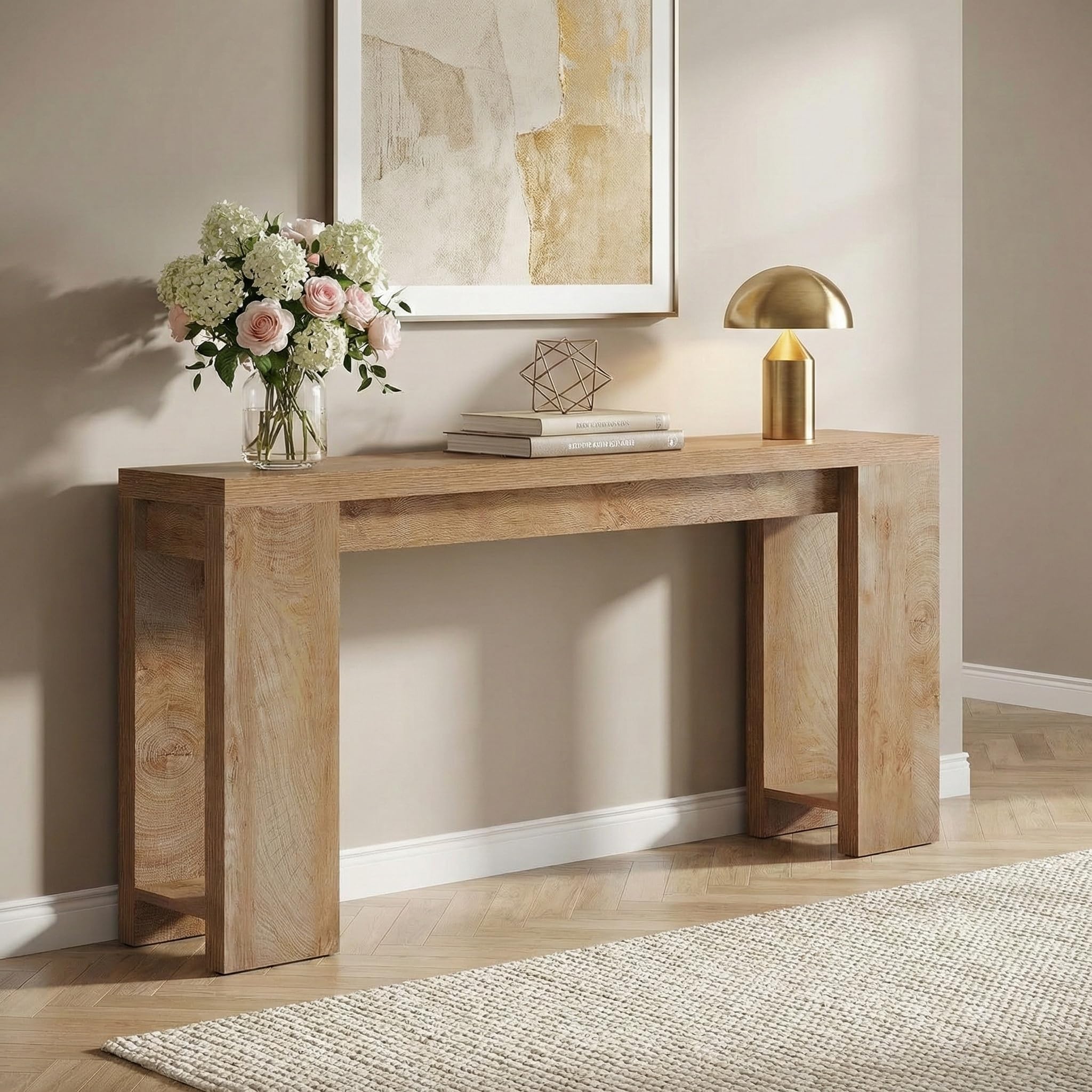 Lailang Tavolo consolle 160 cm, design compatto, extra lungo, in stile rustico, per ingresso, corridoio, soggiorno per arredamento moderno