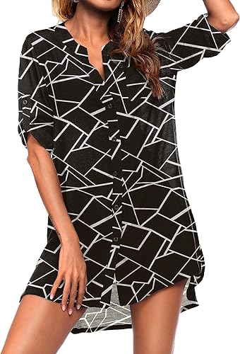 Ekouaer Bathing Suit Cover Up for Women V Neck Button Down Swimsuit Coverup Beac