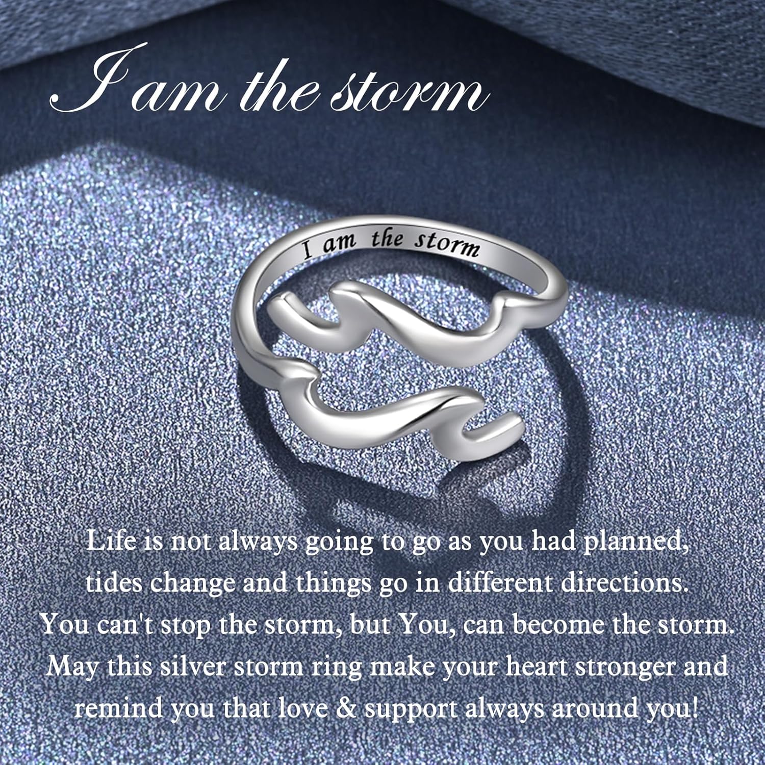 Wave Ring - 925 Sterling Silver I Am The Storm Ring Adjustable High and Low Ring Inspirational Jewelry for Women