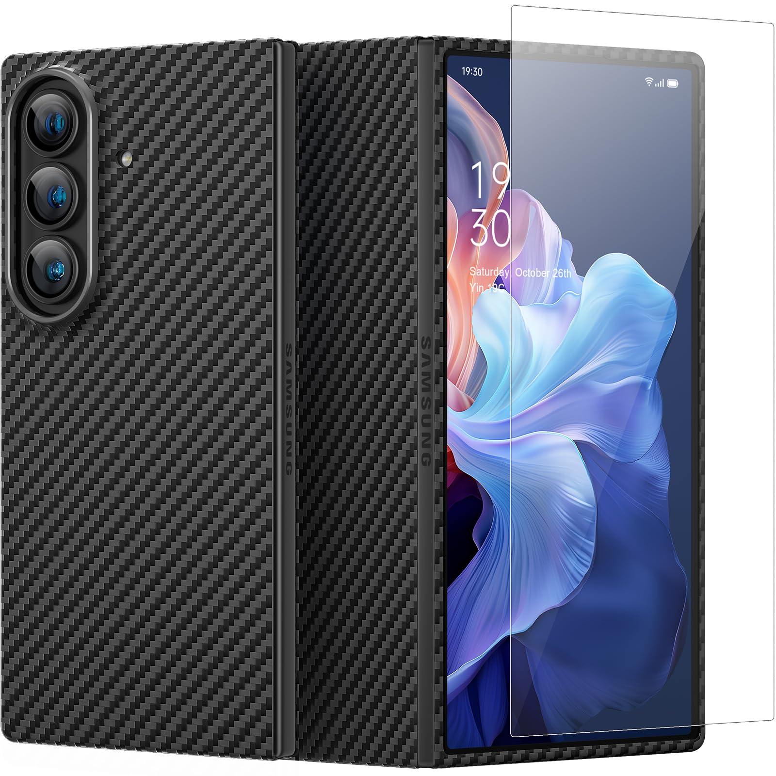 memumi Sumsung Galaxy Z Fold 7対応アラミド繊維ケース[強化ガラスフィルム付き]極薄保護カバー 1500Dアラミド繊維 耐衝撃 ワイヤレス充電対応 ミニマリスト シンプル