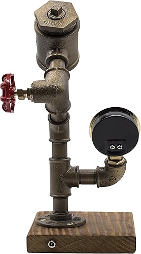 Miniatura 7 de Lámpara de escritorio LED Steampunk industrial, base de madera con tuberías de hierro estilo loft luz antigua vintage, lámpara de escritorio retro,