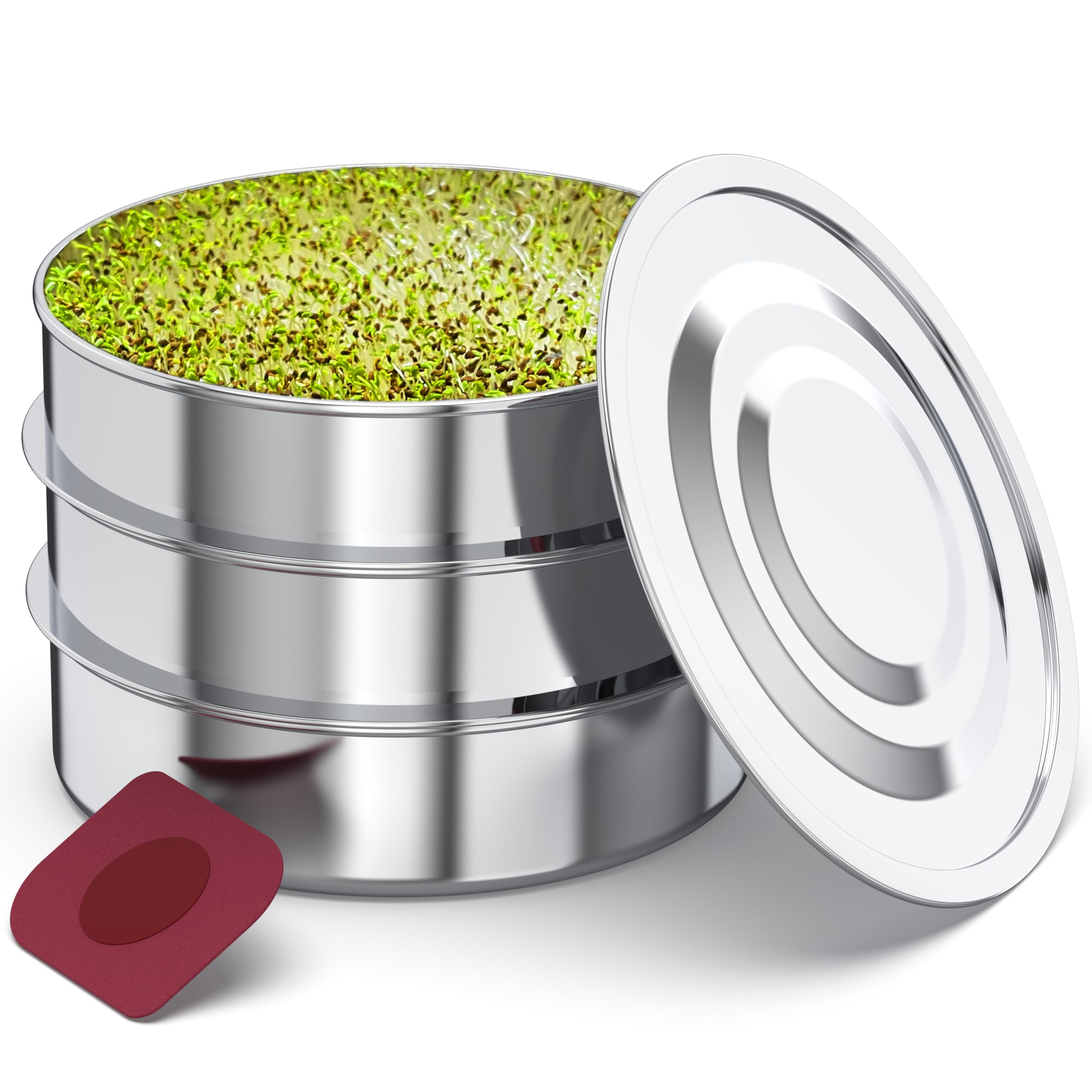 ZESTIGREENS Stainless Steel Seed Sprouter Kit - Stackable 3-Tier Seed Sprouting Germination Tray Seed Sprout Grower Maker with Lid for Growing Broccoli Alfalfa Mung Beans