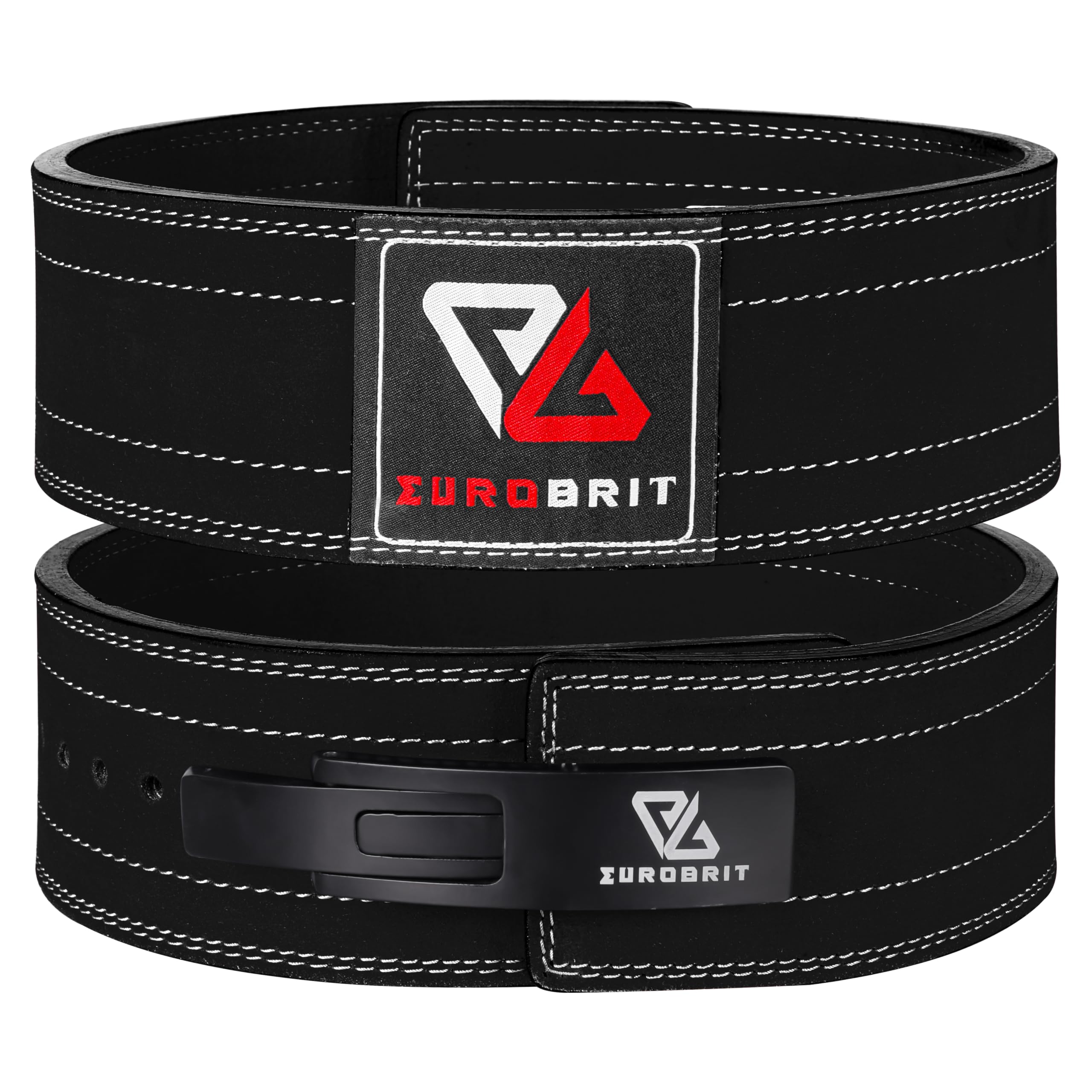 Euro Brit Powerlifting Belt for Weight Lifting, Adjustable Lever Buckle Genuine Leather Belt For Men And Women Gym Weight Lifting Belt 4" Wide 10mm Thick, Power Lifting, Deadlift (Small, Black)