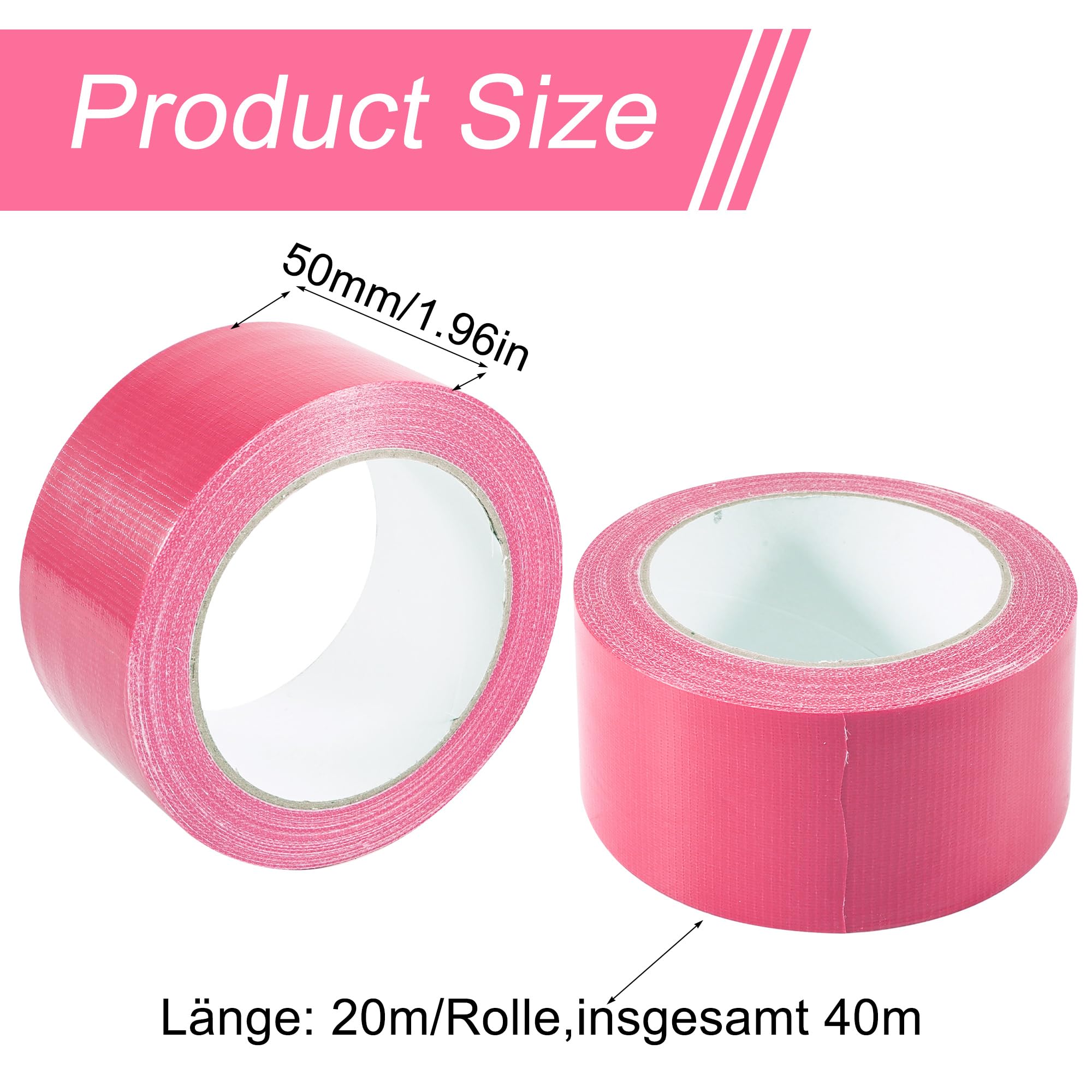 2 rotoli di nastro adesivo resistente all'acqua, 50 mm x 20 m, impermeabile, per giardini domestici, riparazioni, fissaggi e fasci (rosa)