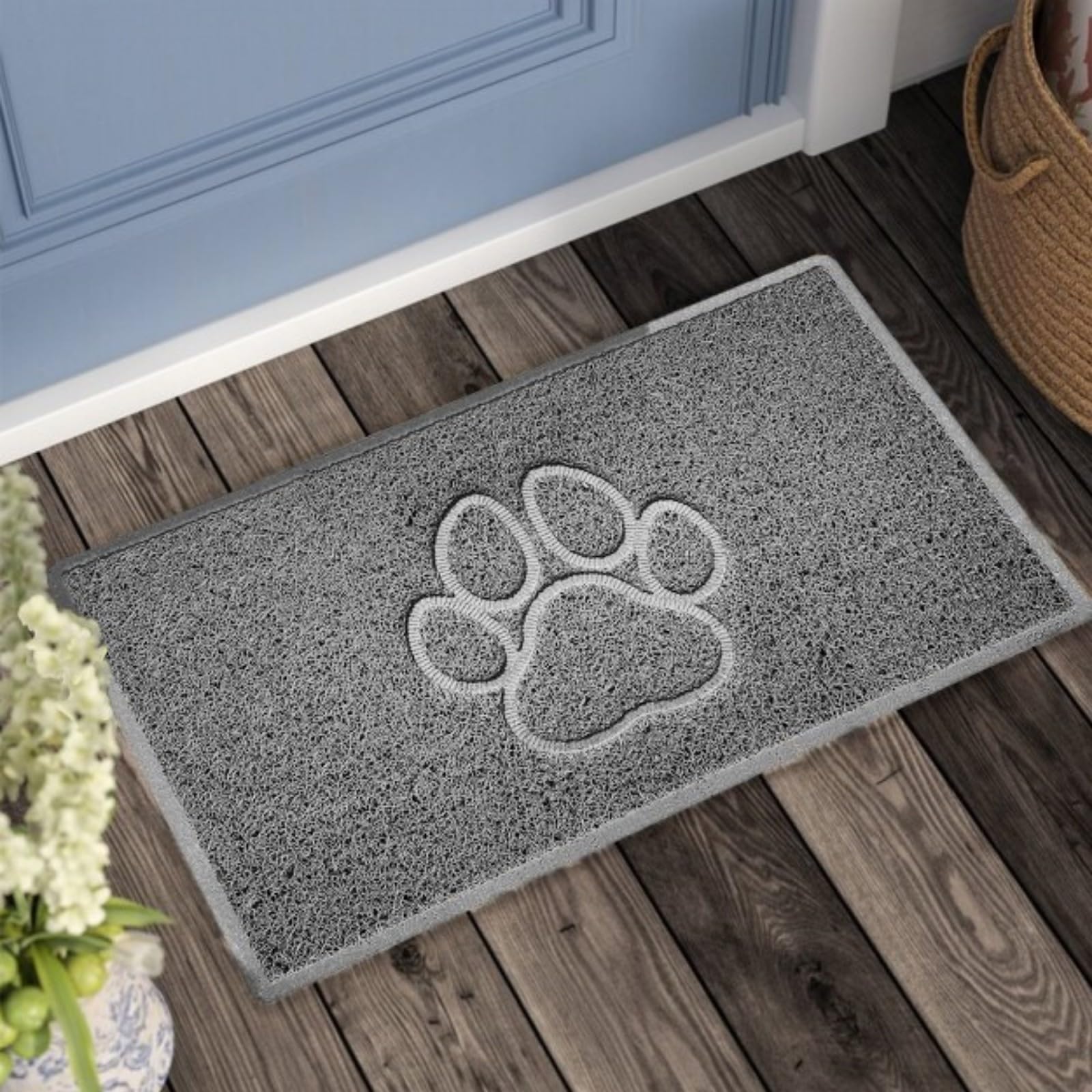 Nicoman Grey "Paw Print" Embossed Loofah Textured Spaghetti Door Mat - 60Cm X 40Cm - No (Suitable For Outdoors)