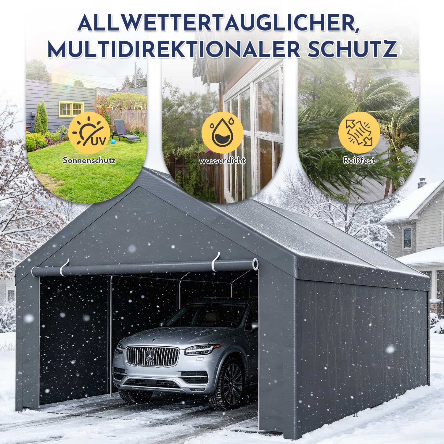 Tente de garage, 3 x 6 m, avec bâche en polyéthylène résistante aux intempéries, résistante à l'hiver, aux UV, pour voiture, SUV, camion