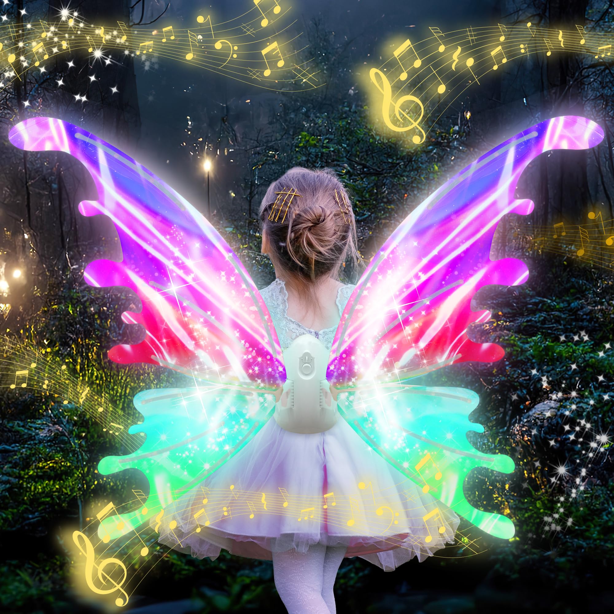 Erweicet Electric Fairy Wings Led Lights Flap Butterfly Wings Melodious Music For Girls Birthday Wedding Christmas Dancing Party Cosplay Dress Up - Plastic, Multicolor