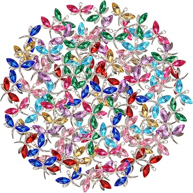 CDIYTOOL 80PCS Alloy Dragonfly Charms for Jewelry Making Mixed Color Diamond Metal Charms Pendants Accessory DIY for Necklace Bracelet Crafting 8 Colors