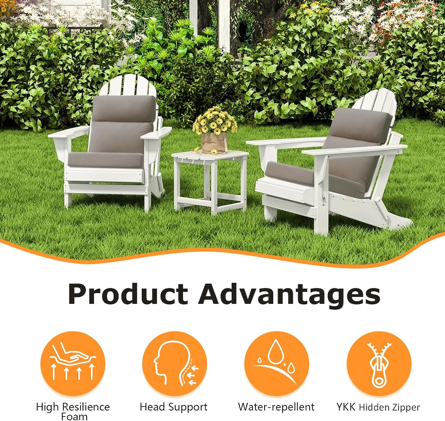 Unimatta Sunbrella Outdoor Separate High Back Cushion Seat Pads, 2-Pack 44 x 21 Inch Water-Repellent & Fade-Resistant Patio Furniture Cushions with Ties for Adirondack, Rocking Chairs, Cast Shale image 3