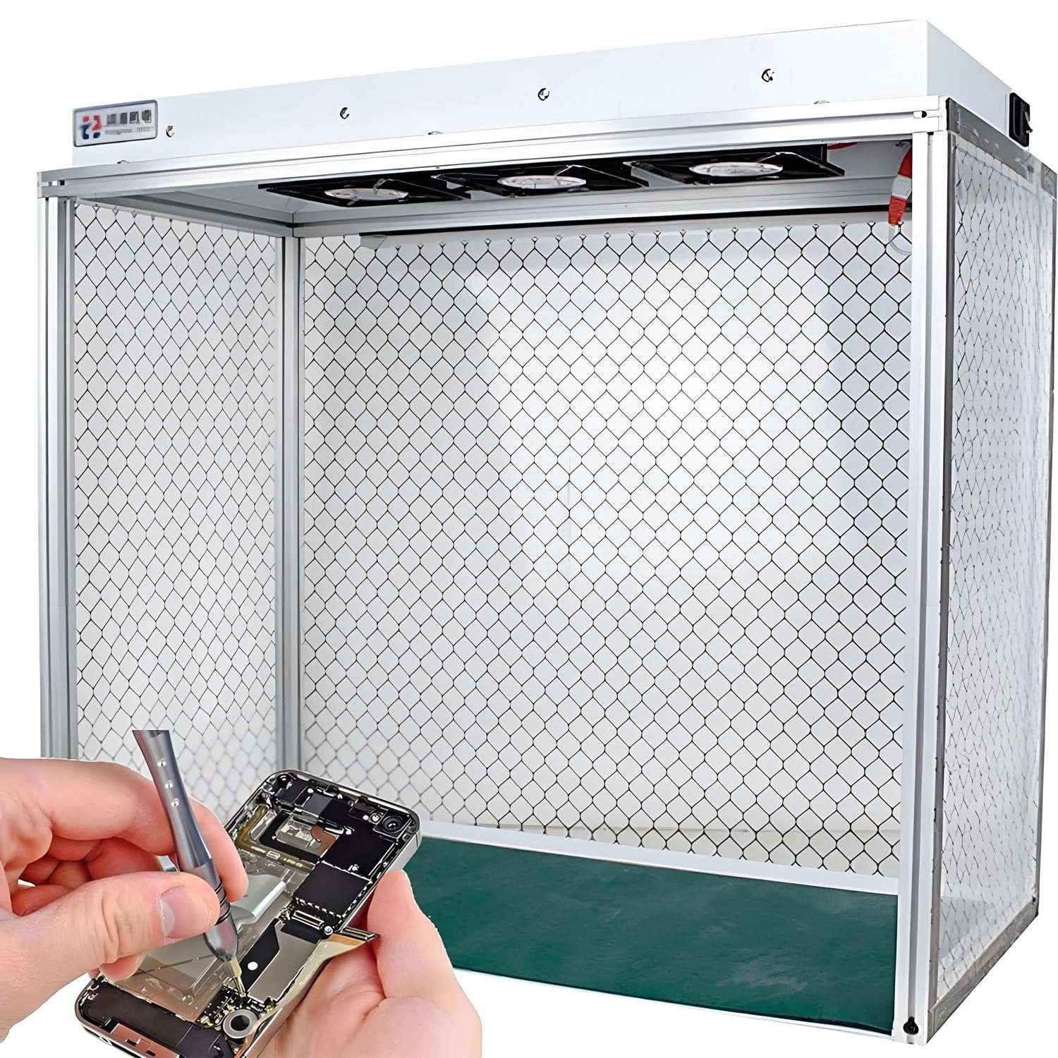 Staubfreie Werkbank mit Luftstrom für Reparaturen, HEPA-Filter für staubfreies Arbeiten, Laminar-Flow-Haube mit DREI Lüftern, für Handyreparaturen und Laboreinsatz 110V
