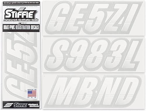 STIFFIE Techtron Calcomanías adhesivas alfanuméricas para números de identificación de matrícula, de 3 pulgadas (7.62 cm), para lanchas y motos