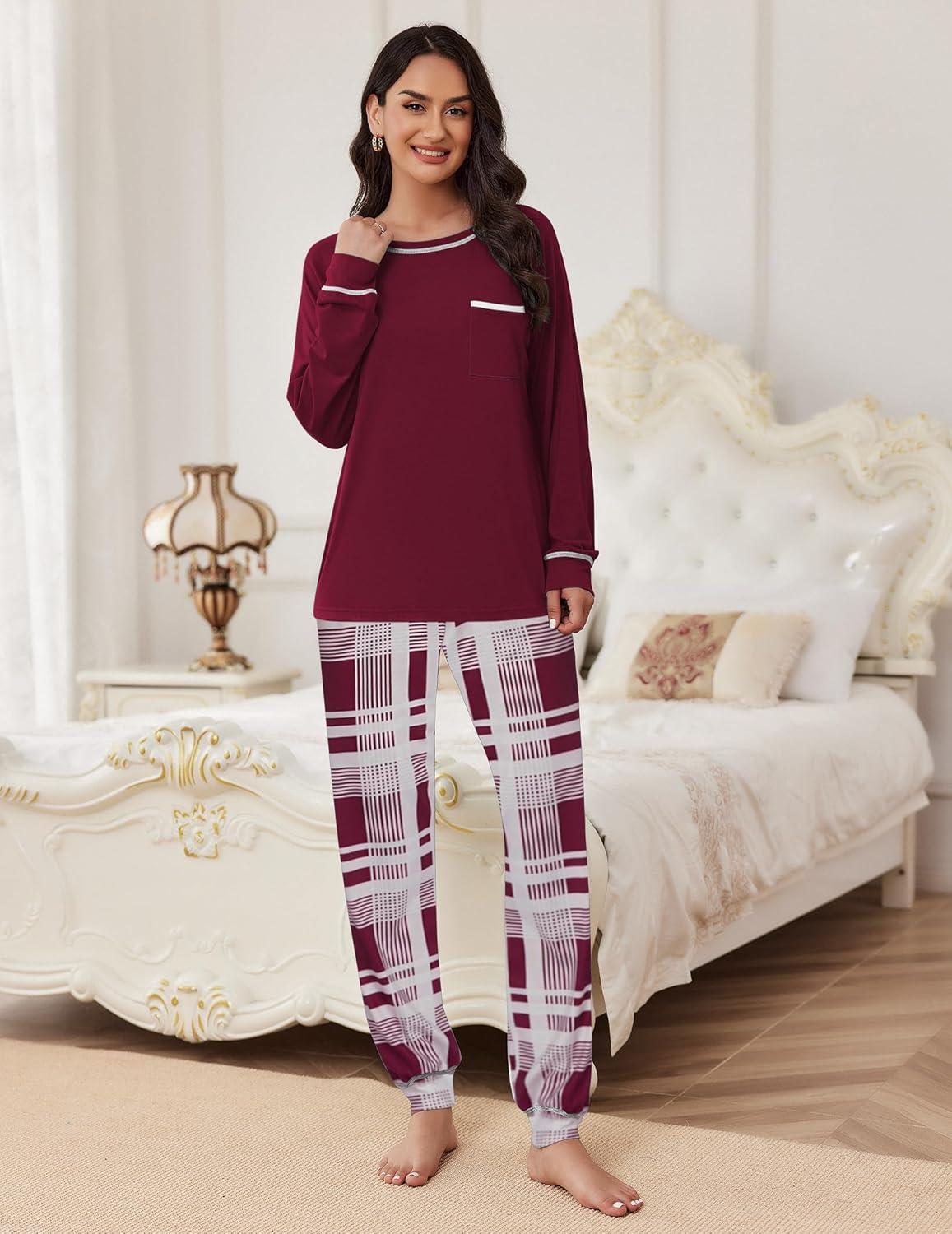 Ekouaer Pajamas Set for Women Soft Comfy Pjs Sets Long Sleeve Sleepwear Loungewear S-XXL - Image 3