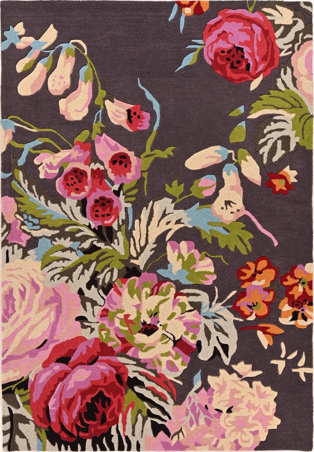 Modern Rose Floral Wool Area Rug | Handmade Area Rug with Garden Colorful Flowers for Living Room Dining Room and Kitchen (Brown, 9' x 12')