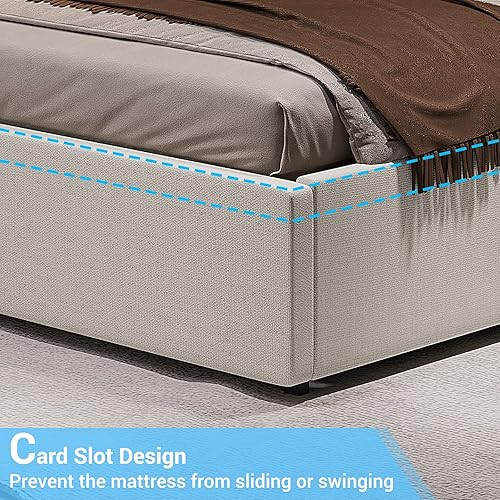 Miniatura 9 de DICTAC Base de cama LED Queen con 4 cajones de almacenamiento y cabecera LED con 3 tiras de luz lateral marco de cama tapizado moderno con