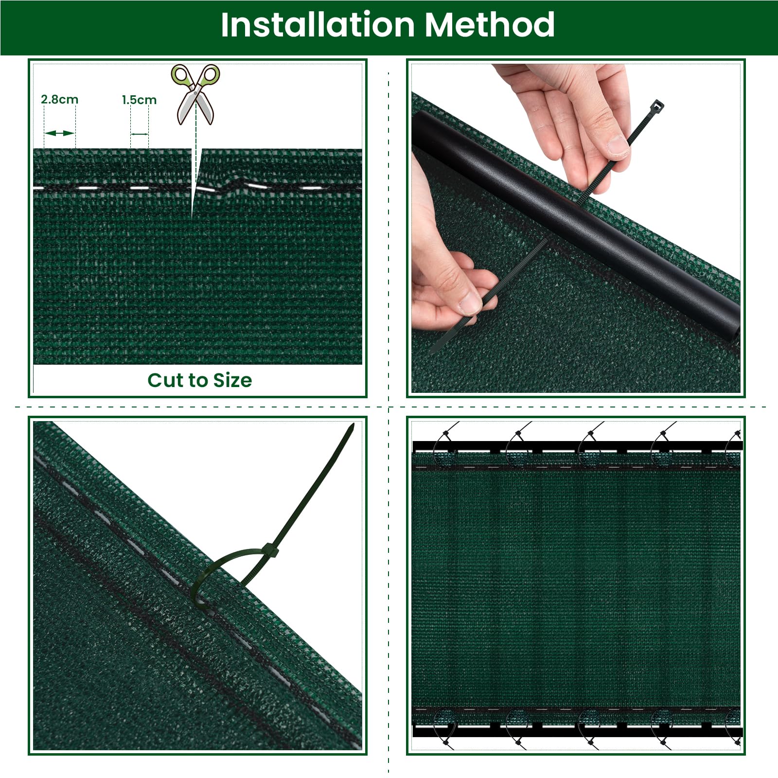 WOLTU Rete Ombreggiante 1,2x25 m, Frangivista per Recinzione Giardino, Telo Frangivento da Esterno, con Occhielli e Fascette, Resistente alle Intemperie, per Balcone, in HDPE 180g/m², Verde