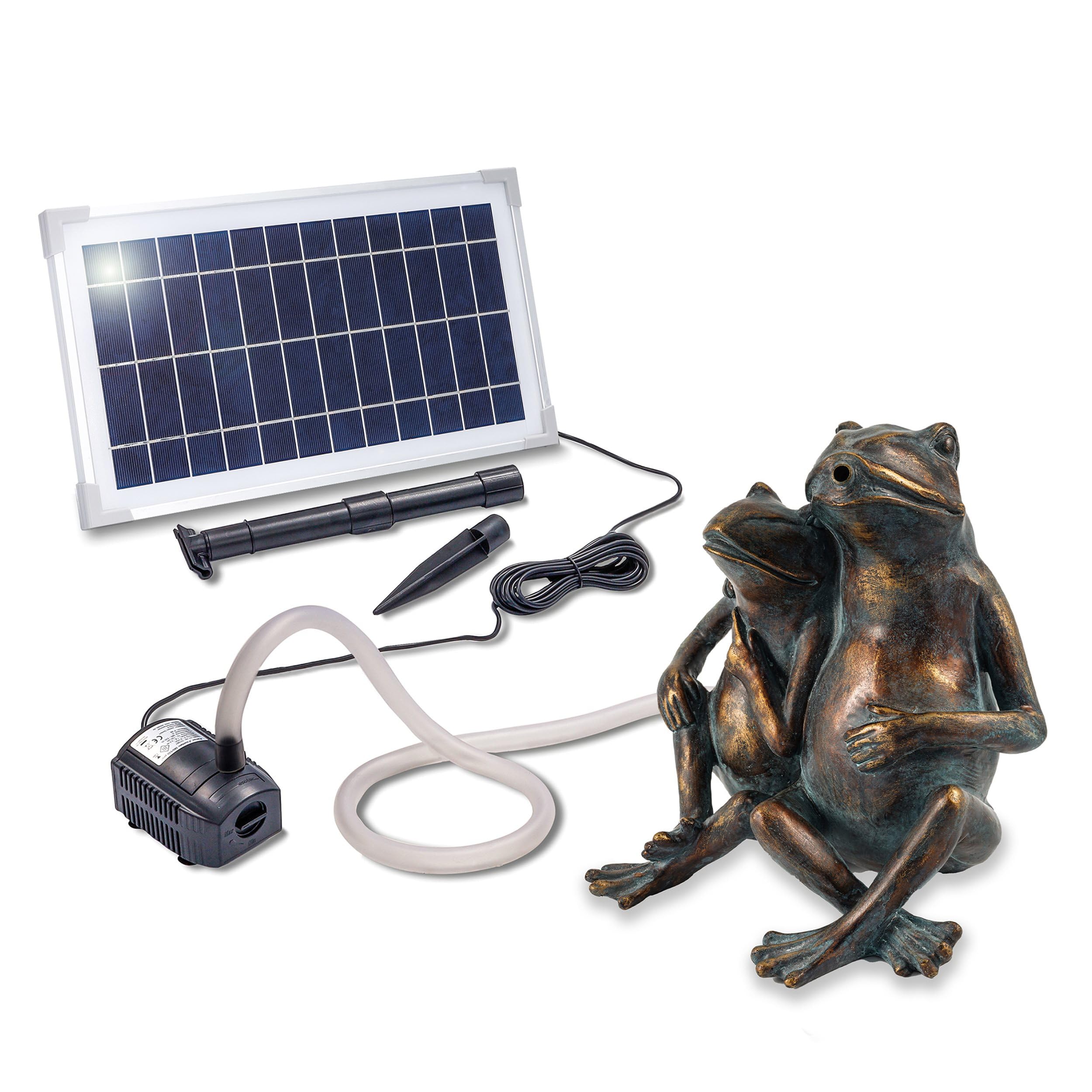 Solarbetriebener Froschpaar Gargouille avec Pompe de Bassin 8W 380 L/H 210x150x250 mm Deko für Gartenteich