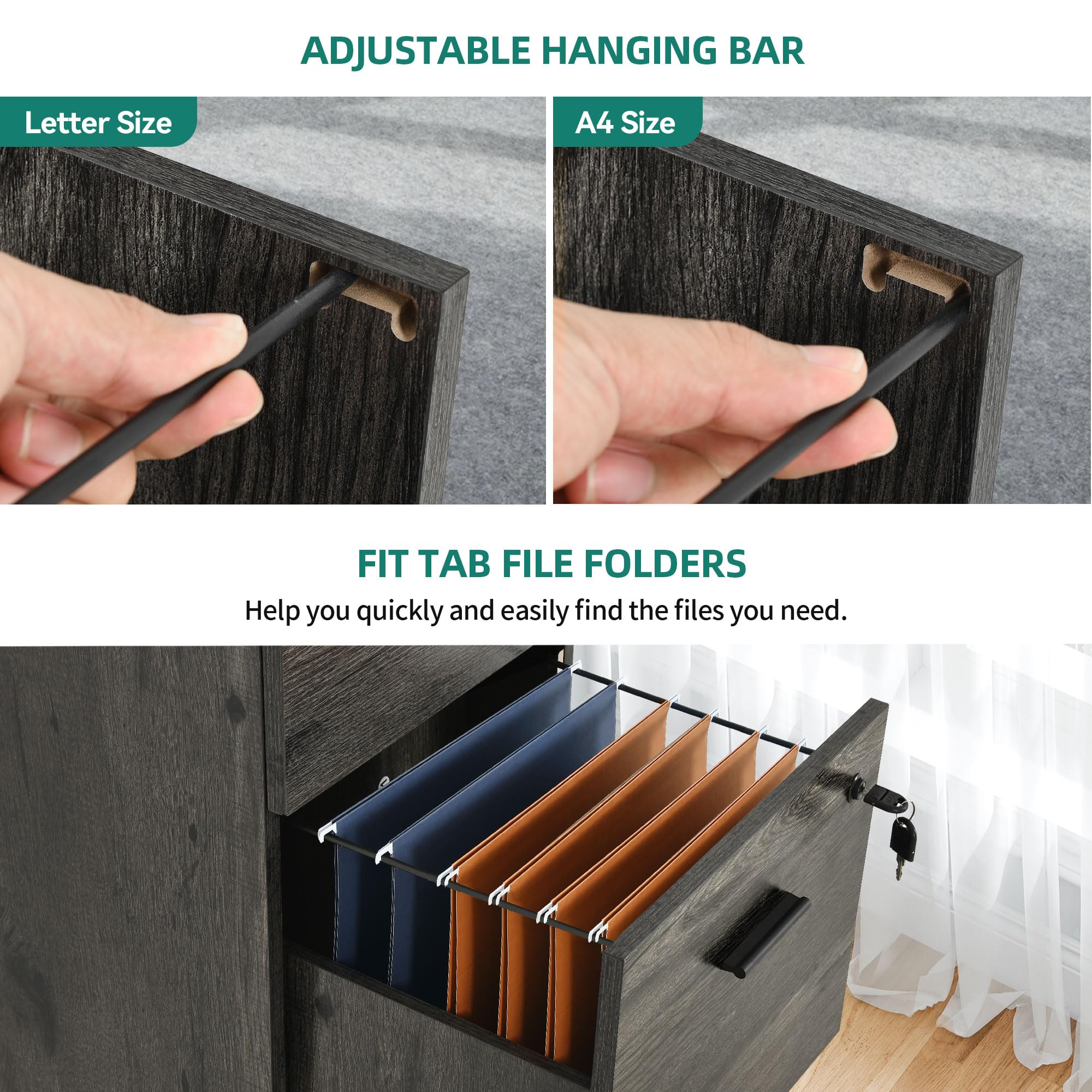 YITAHOME Armoire de Bureau à 4 tiroirs, verrouillable, 130,7 cm de Profondeur, pour classeurs de Format A4, pour la Maison et Le Bureau, Grise