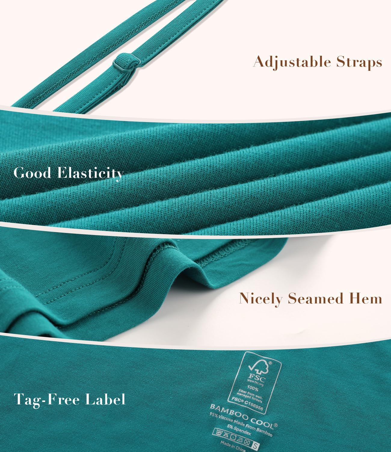 BAMBOO COOL Womens Chemise Sleepshirts with Adjustable Spaghetti Strap Homewear Soft Tank Nightgown - Image 3