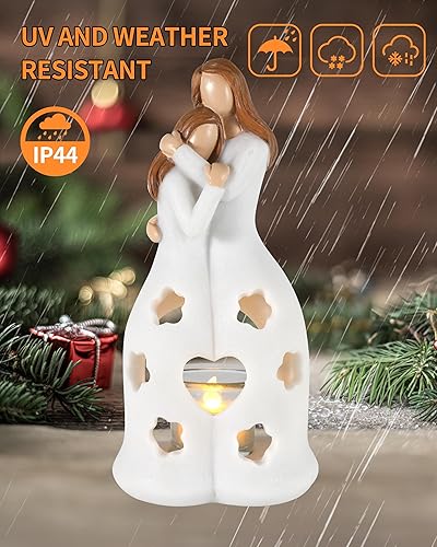 Miniatura 8 de Regalos conmovedores para mamá de hija, estatua de ángel grande de resina de 9.1 pulgadas para madre e hijas con soporte para candelitas, decoración