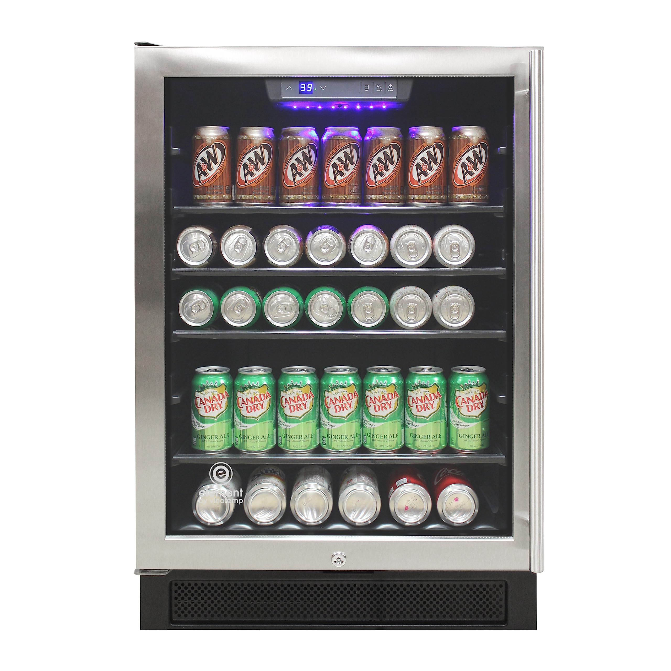 Refrigerador y enfriador de bebidas Vinotemp, mini refrigerador para bebidas con capacidad para 161 latas, control de temperatura ajustable y puerta de vidrio, acero inoxidable para 161 latas