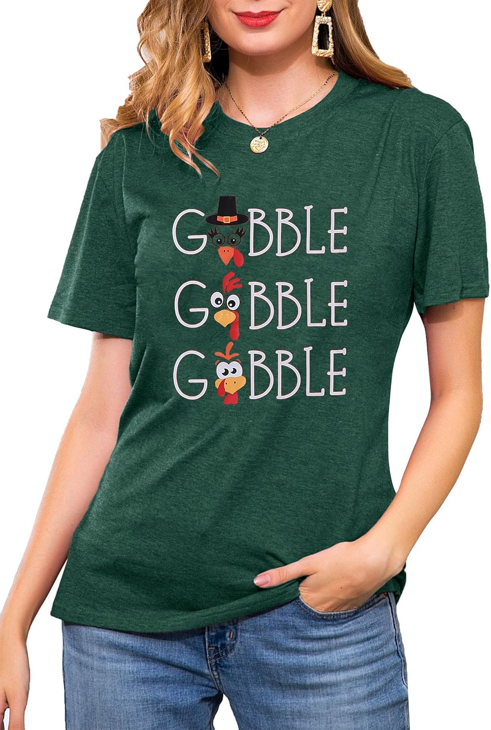 Gobble Thanksgiving T Shirt for Women Turkey Graphic Tees Shirt Casual Short Sleeve Thankful Family Tshirt Tops - Image 2
